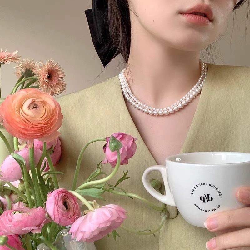 Vòng cổ Ngọc Trai Mặt Hình Hoa Tulip / Trái Tim / Bướm Màu Vàng / Bạc Thanh Lịch Cho Nữ