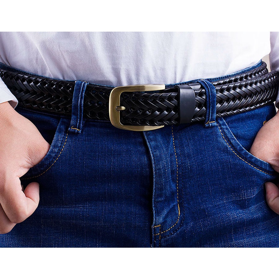 Thắt Lưng Da Bò Bện Rộng 3.3cm Chất Lượng Cao Thời Trang Cho Nam