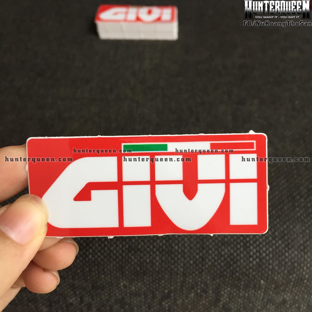 GIVI[7.5x3.2cm] decal cao cấp chống nước, sắc nét, bền màu, dính chặt. Hình dán logo trang trí mọi nơi, in theo yêu cầu