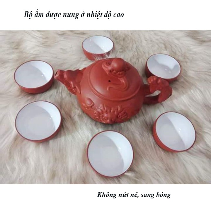 Bộ Ấm Chén Tử Sa Hoa Đào - đất rồng Đón Xuân Sang 00374