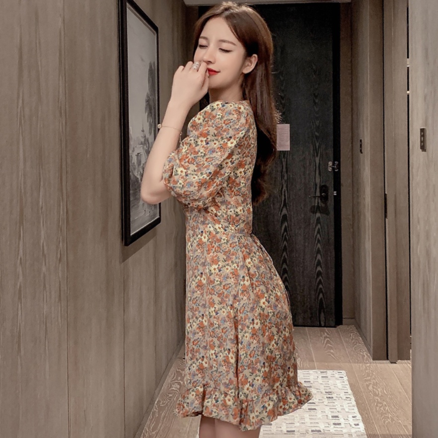 Đầm Hoa Dễ Thương Phong Cách Retro DN077 ShopMaySG Thời Trang, Dịu Dàng Hàng Có Sẵn