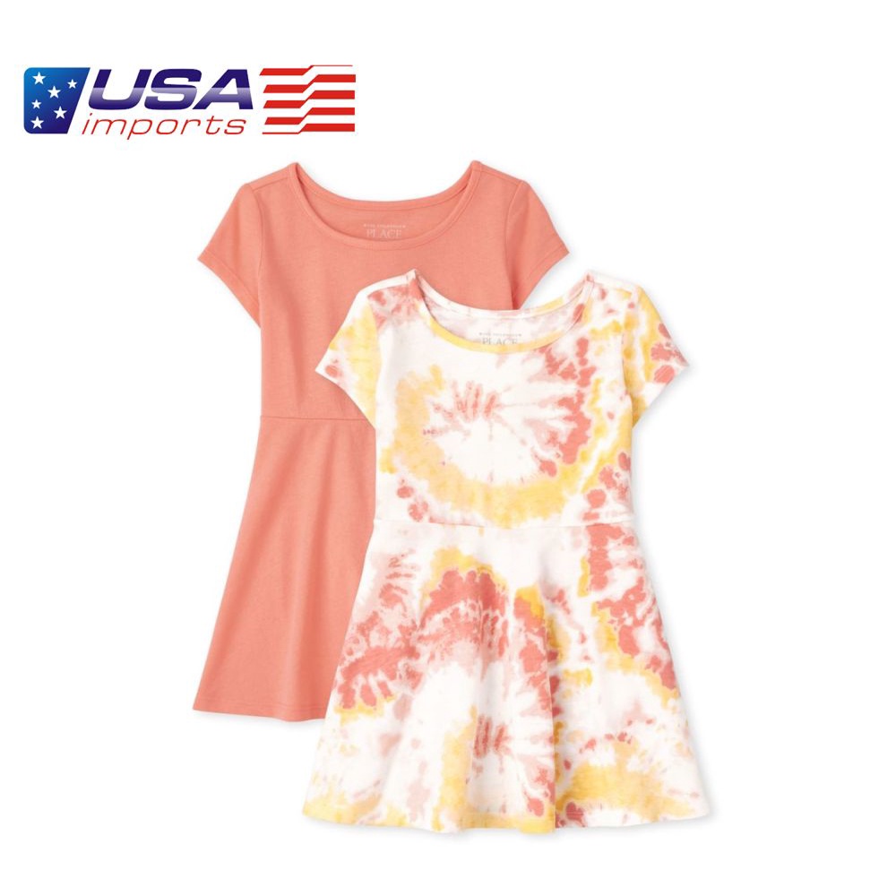 Set 2 đầm thun cotton bé gái màu cà rốt Children's Place Auth Từ Mỹ (3027014_1128)