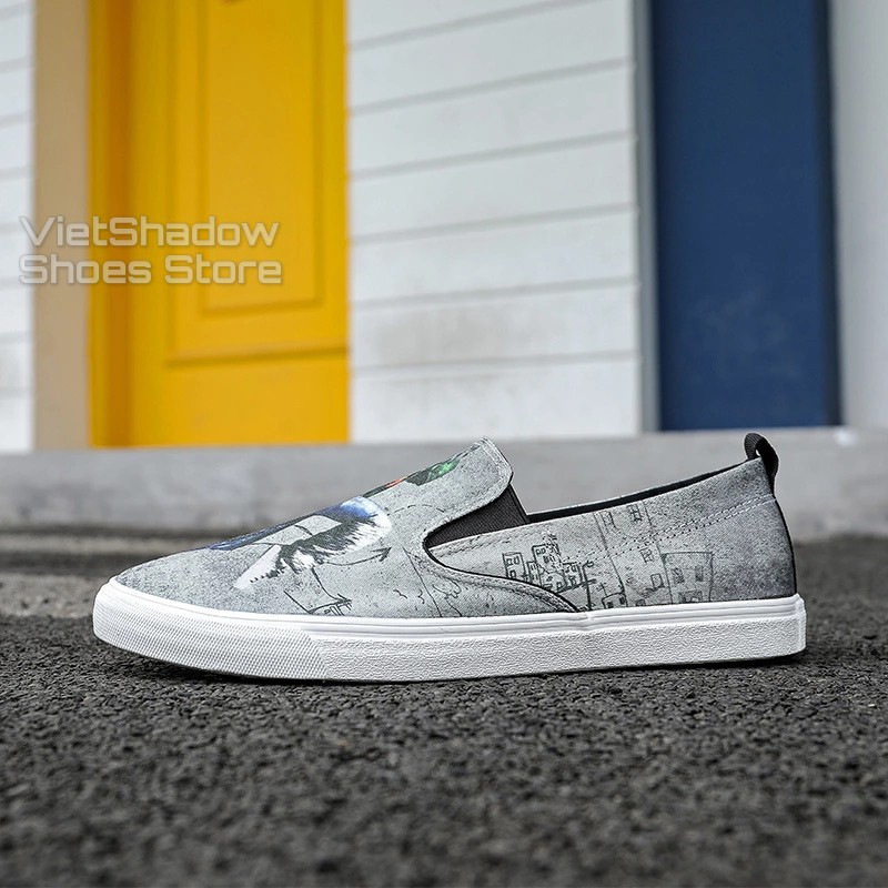 Slipon nam - Giày lười vải họa tiết hot trend - Chất liệu vải thô 2 màu xám xanh và xám trắng - Mã SP 1220 | BigBuy360 - bigbuy360.vn