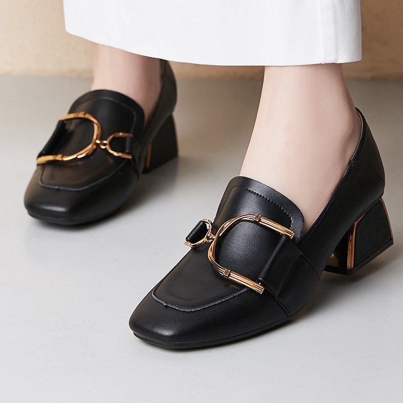 Giày da đế thô 4.5cm phong cách retro thanh lịch cho nữ