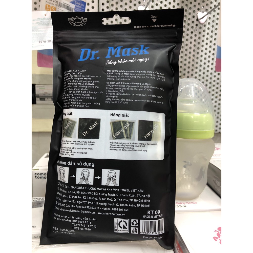 Khẩu Trang Carbon Than Hoạt Tính Dr.Mask 4 Lớp (10c/Túi)