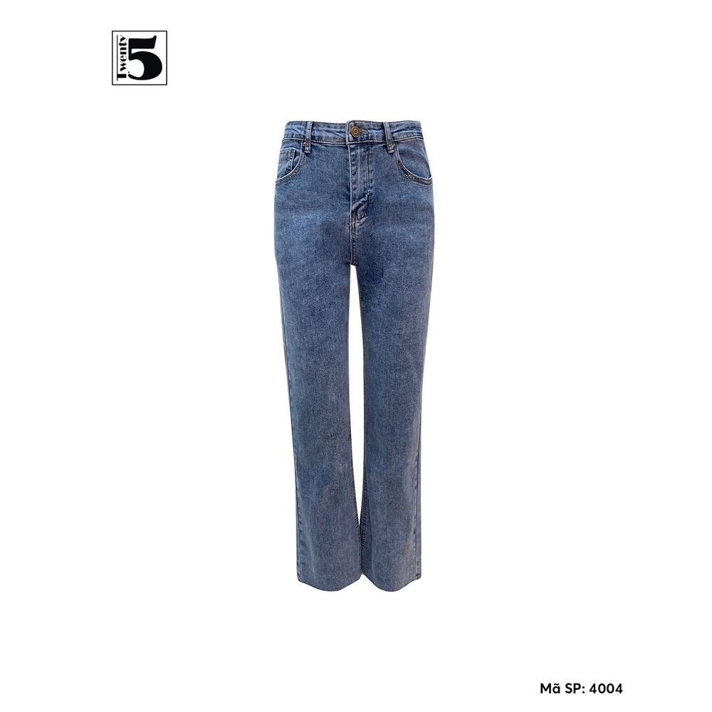 Quần jeans nữ ống đứng gấu cắt cạp cao vải co dãn Twentyfive 4004