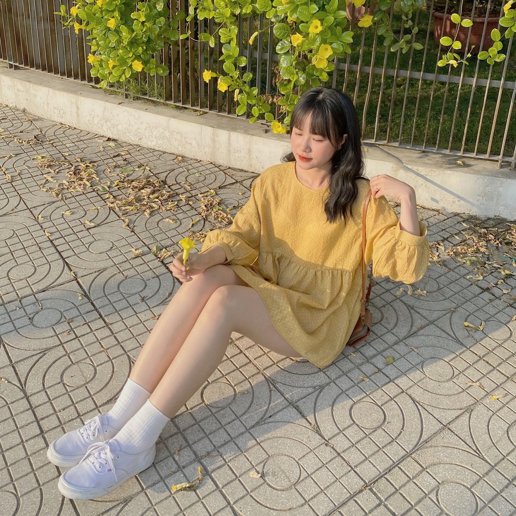 Áo Yellow Dotted Babydoll Top BJ02 Bonjourstudio