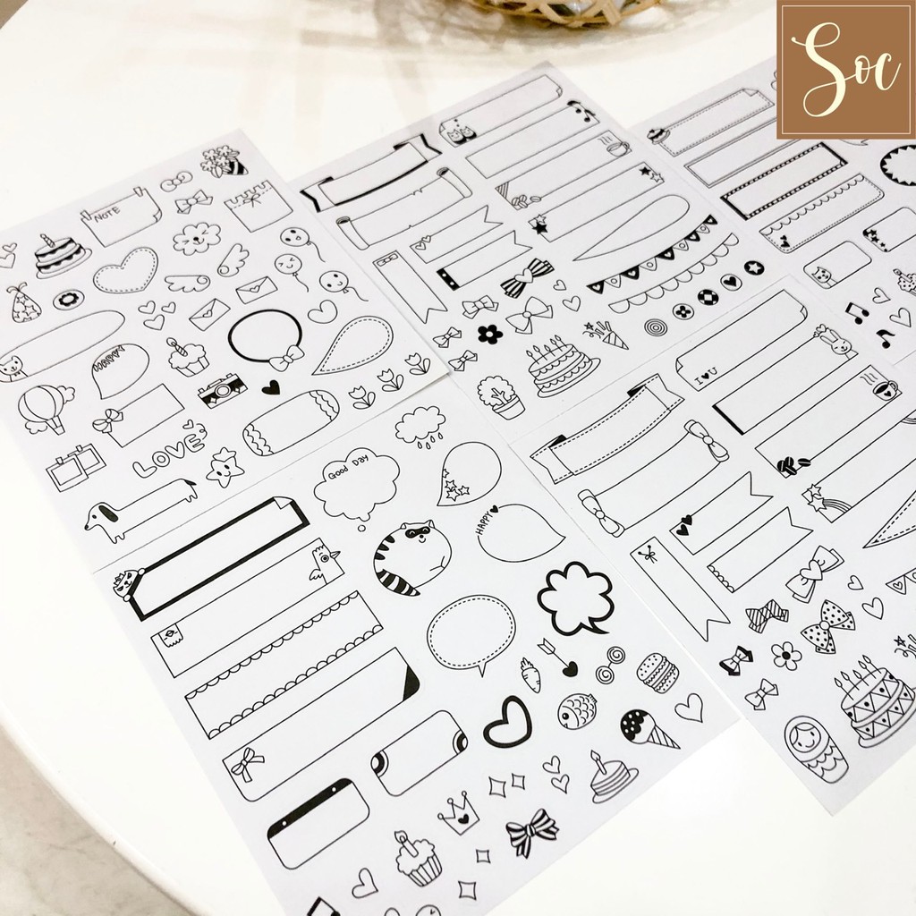 Set Sticker Tiêu đề và hoạ tiết 6 tờ/set