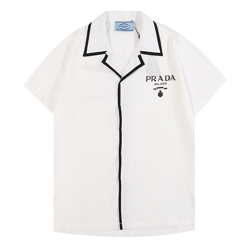 Mới * pra * da * Áo Sơ Mi Ngắn Tay Unisex Biểu Tượng Phía Trước
