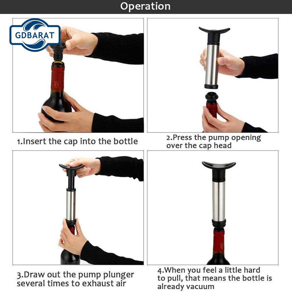 Máy Bơm Chân Không Bảo Quản Chai Rượu Vang Đỏ Kèm 6 Nút Chặn Bằng Silicone