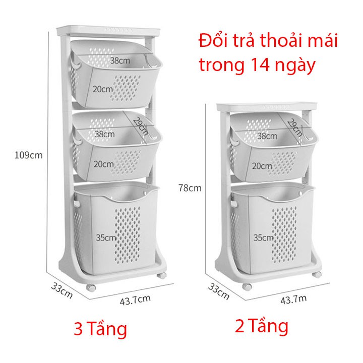 Giỏ đựng quần áo 3 tầng nhựa Plastic có bánh xe - giỏ đựng đồ giặt nhựa ABS cao cấp - ĐỔI TRẢ 14 NGÀY