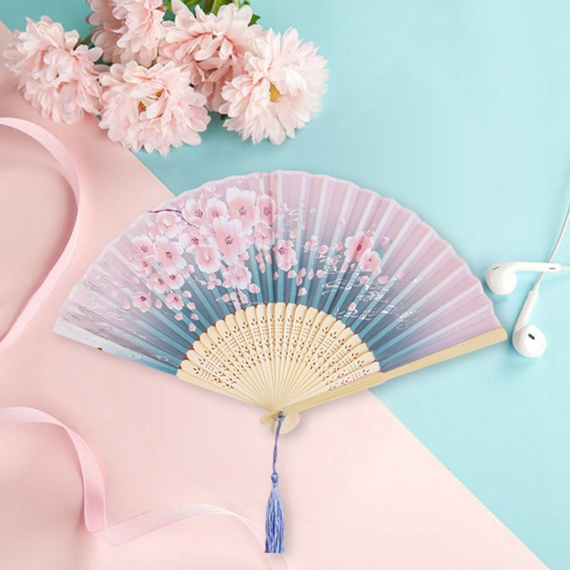Quạt gấp bằng tre vải canvas phong cách Trung Quốc Nhật Bản Cheongsam cổ điển