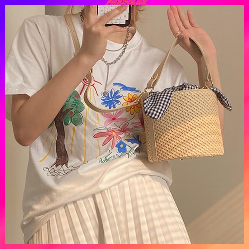 [Predolo2] Túi Xách Tote Đan Rơm Có Tay Cầm Phong Cách Bohemian Thường Ngày Cho Nữ