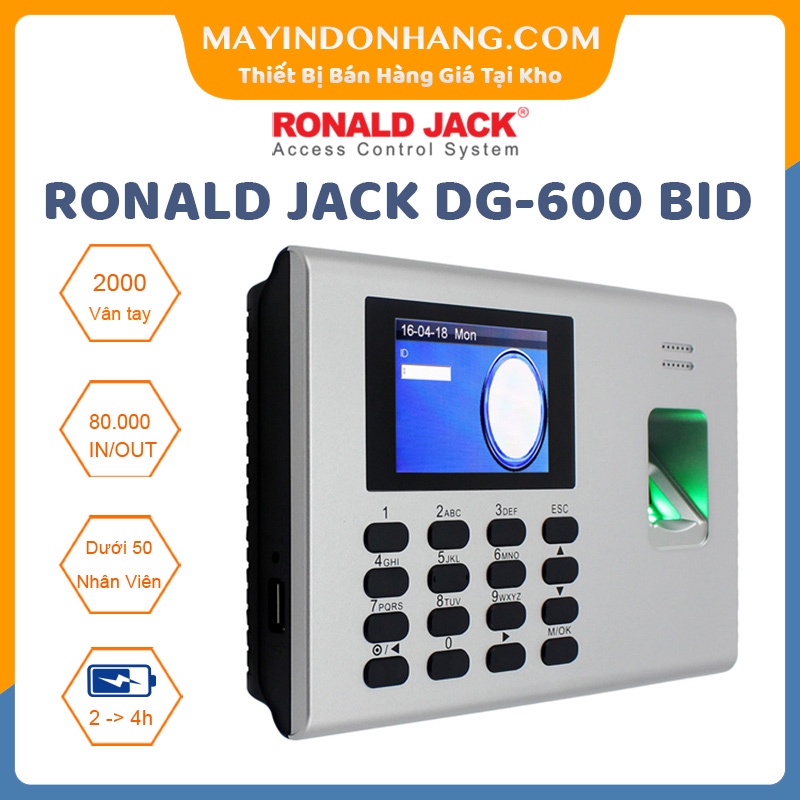  Máy chấm công vân tay Ronald Jack DG 600-BID - PIN lưu điện đến 4h