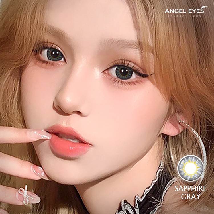 Kính áp tròng Sapphire 2 màu nâu và xám thương hiệu Angel Eyes đường kính 14.5mm - Không độ