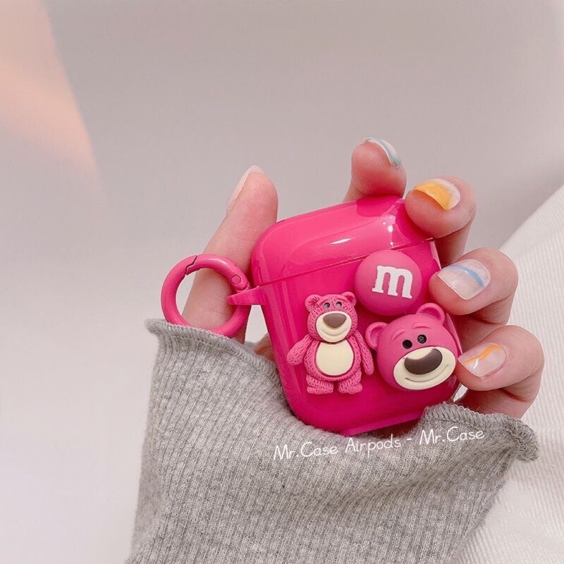 Case Airpods 1/2 /Pro Vỏ Ốp Tai Nghe Hình Gấu Hồng Xinh Silicon Dẻo - Mr.Case AirPods