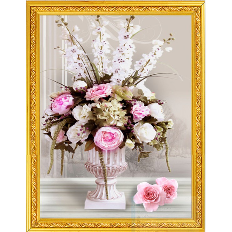 TRANH THÊU BÌNH HOA HỒNG HH0813 (54X69) CM