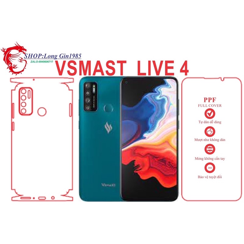 Vsmart Live 4 miếng dán trong Ppf mặt sau và mặt trước chống va đập chống trầy xước