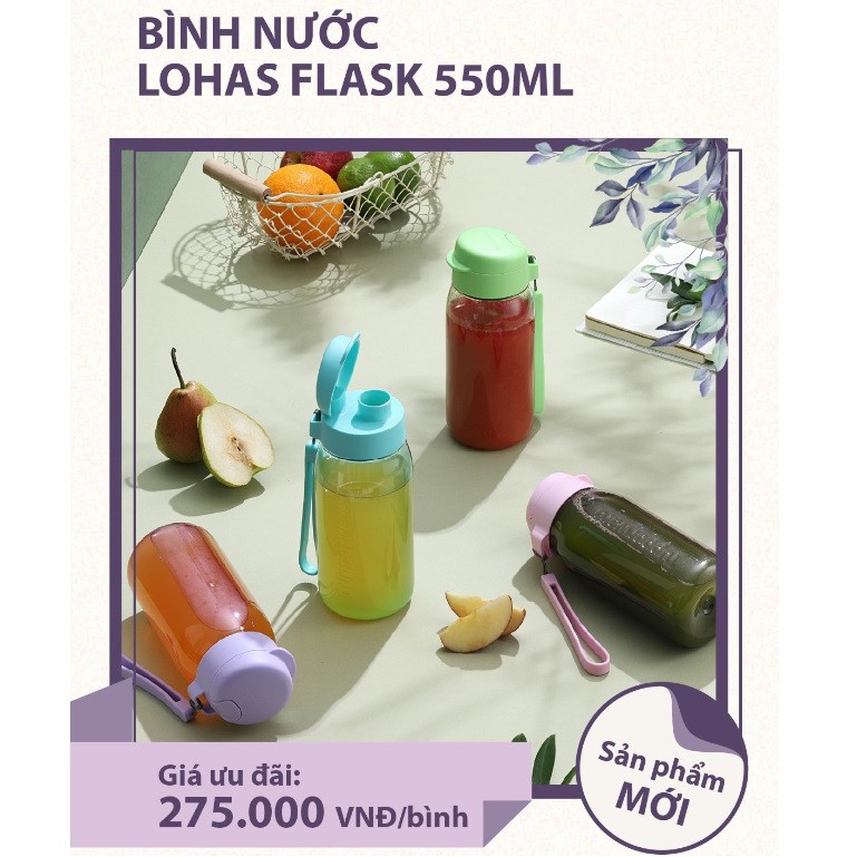 Bình Nước Tupperware Lohas Flask 550ml - đựng được nước sôi