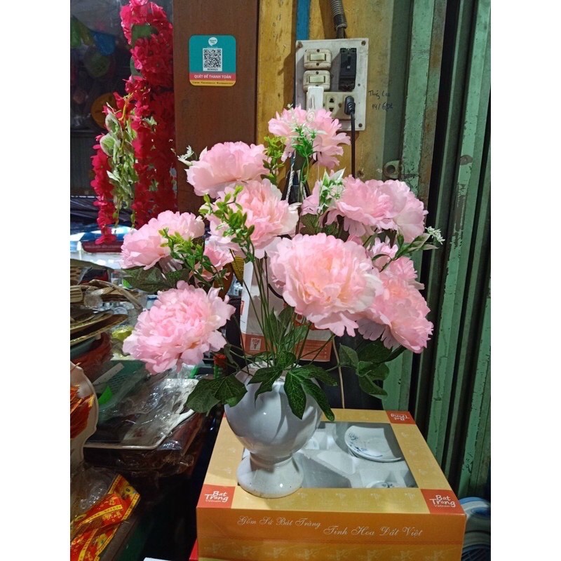 Cành hoa Mẫu đơn ,hoa trà ,cúc pha lê 7 bông size lớn vải lụa cao cấp