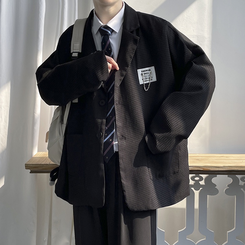 Áo Blazer nam form rộng Waffle, áo khoác ngoài blazer nam mặc ngoài phong hàn quốc thời trang ulzzang mẫu 2022
