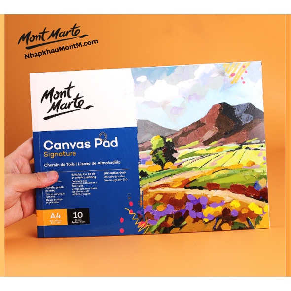 Tập sổ toan Canvas Vẽ Màu Acrylic, Sơn Dầu, Signature Canvas Pad 10 Sheet Mont Marte A3/ A4/ A5 - 10 Tờ Toan, 280gsm