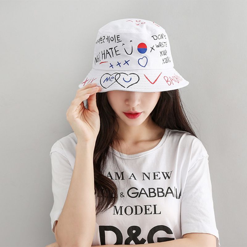 Nón Tai Bèo In Chữ Graffiti Phong Cách Hip Hop Hàn Quốc Unisex
