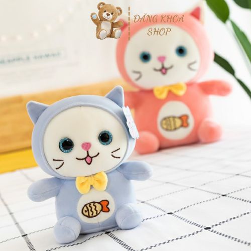Gấu Bông Mèo Mắt Ngọc Thêu Cá Hồng Miniso - Gấu Ôm Mèo Thêu Cá - Chất Vải Nỉ Nhung Hàn Quốc Cao Cấp