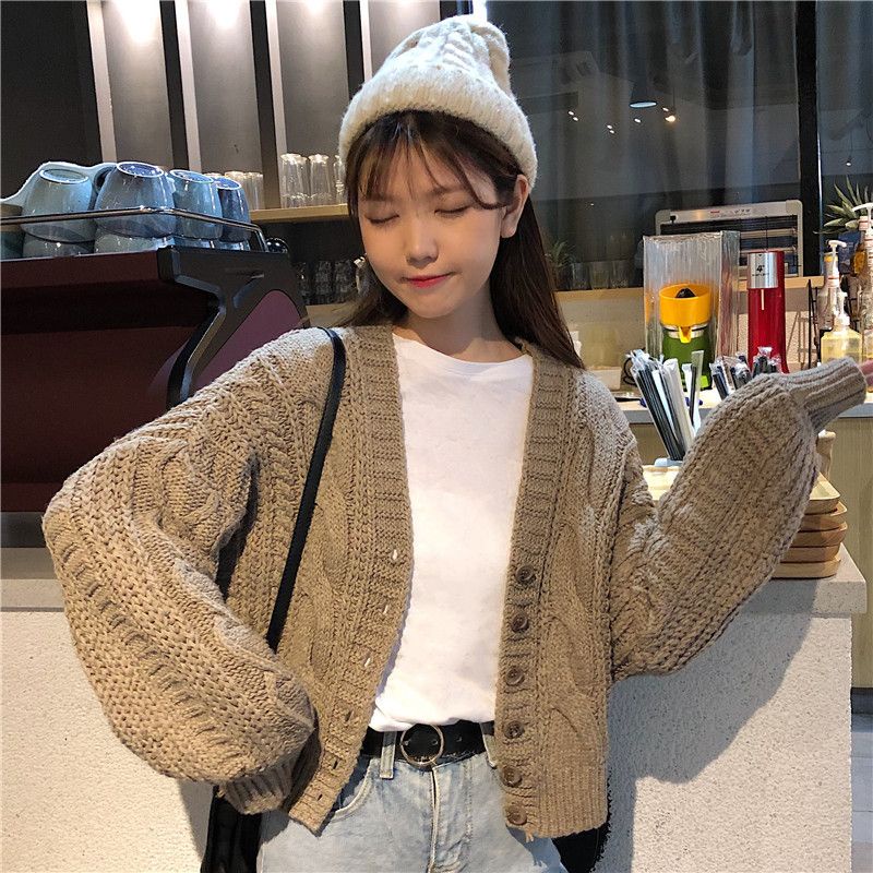 COZOK Áo cardigan Dệt Kim Tay Dài Dáng Rộng Cổ Chữ V Phong Cách Thời Trang retro