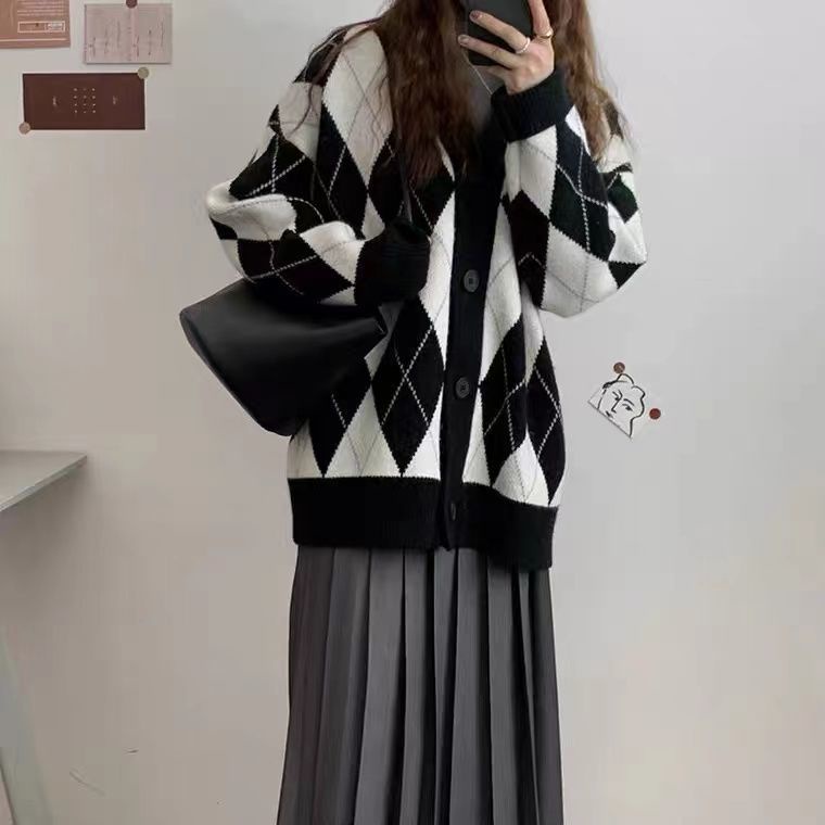 Áo khoác cardigan/ Áo không tay vải dệt kim dáng rộng họa tiết sọc phong cách Anh Quốc cho nữ 2021 (có bán lẻ)