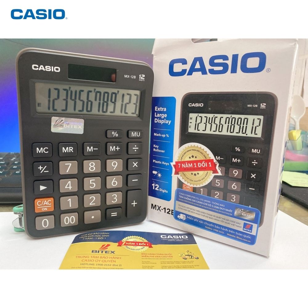 Máy Tính Casio MX-12B Sạc Pin Năng Lượng Mặt Trời Bảo Hành 7 Năm