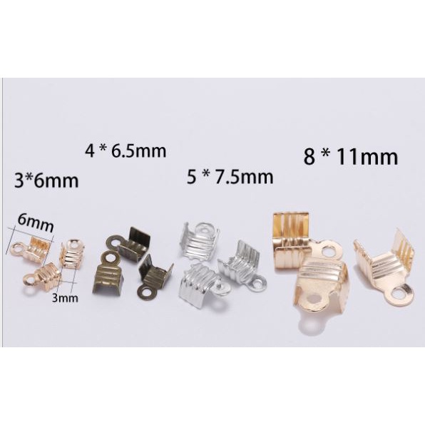100 cái kẹp 2 lá nối đầu khoá làm vòng tay , vòng cổ vân sọc dùng cho dây size 1.5-2-3mm