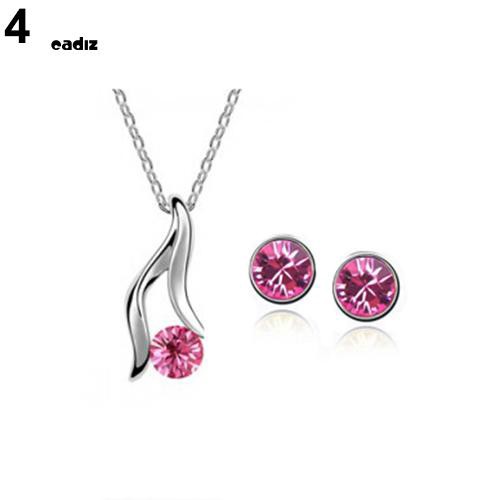 Bộ Dây Chuyền Và Khuyên Tai Cô Dâu Mạ Bạc Đính Đá Pha Lê