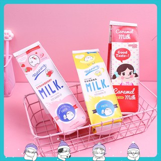 Hộp Bút Bóp Viết Túi Đựng Đồ Dùng Học Tập Đa Năng Hình Hộp Sữa Dễ Thương