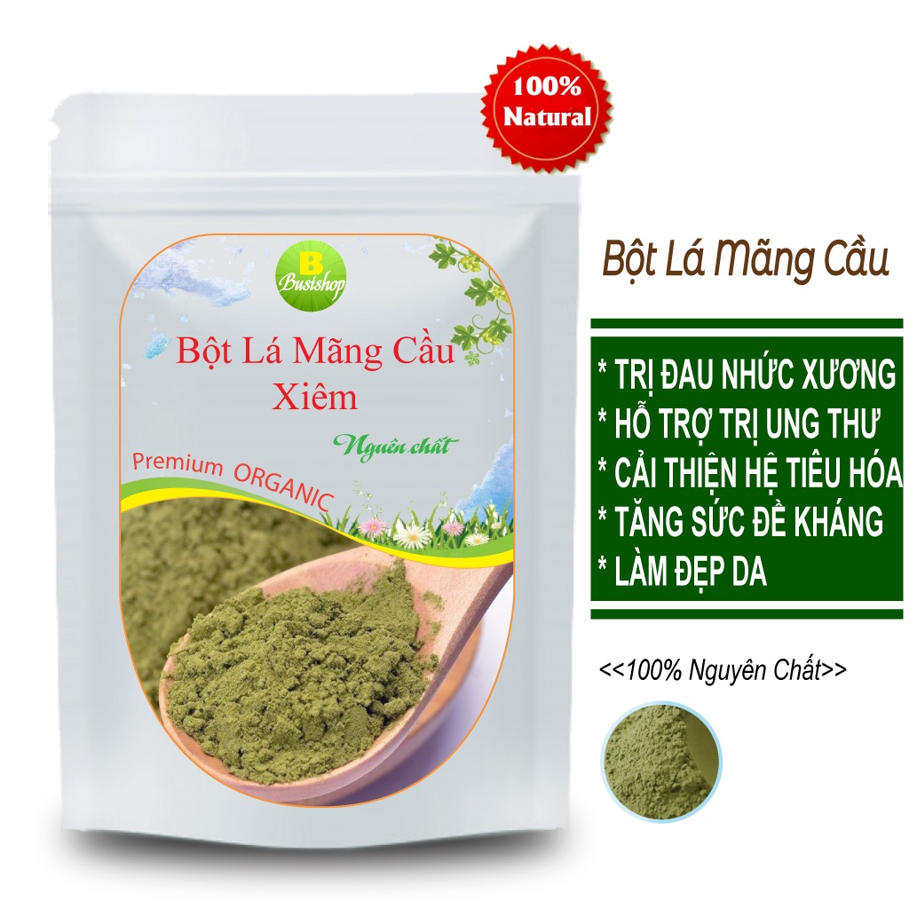 Bột lá mãng cầu xiêm nguyên chất 100g - Bột Mịn, Mùi Thơm, Tan Nhanh Trong Nước