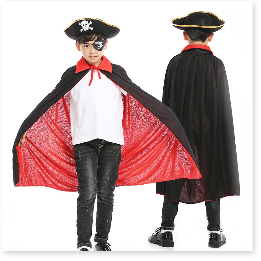 Trang phục Halloween đội trưởng cướp biển cosplay nhập vai đội mũ áo choàng cướp biển ma cà rồng màu đen và đỏ
