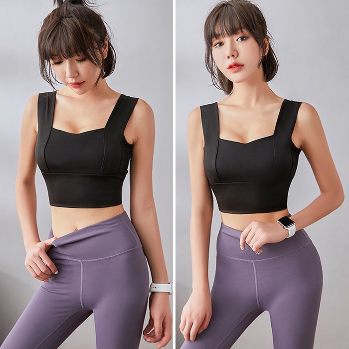 Bộ tập gym yoga earobic cho nữ (Quần Tím Áo Đen) - Đồ tập gym gym nữ có lót ngực chống sốc khi tập luyện TH Sports