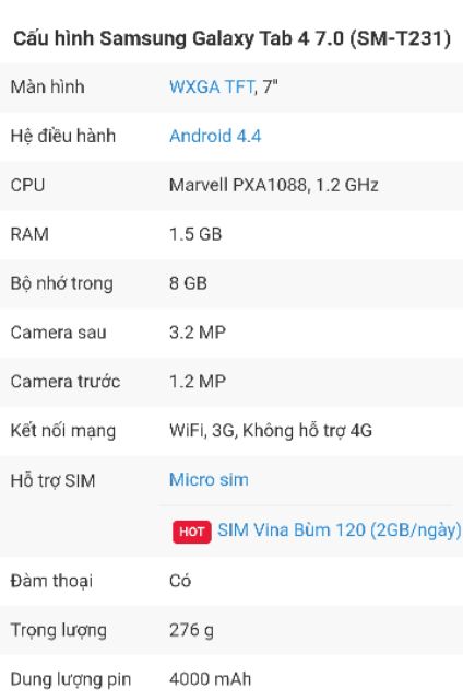 Máy tính bảng Samsung galaxy tab 4 7.0 (T231) | BigBuy360 - bigbuy360.vn