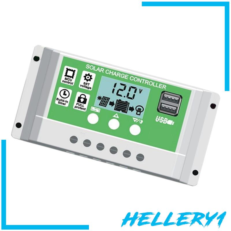 [Hellery1] Bộ Điều Khiển Sạc Pin Năng Lượng Mặt Trời 12V / 24V LCD Hai Cổng USB