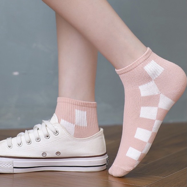Tất cổ ngắn dành cho nữ phong cách hàn quốc nhẹ nhàng chất liệu thoáng mát, thấm mồ hôi tone hồng trắng