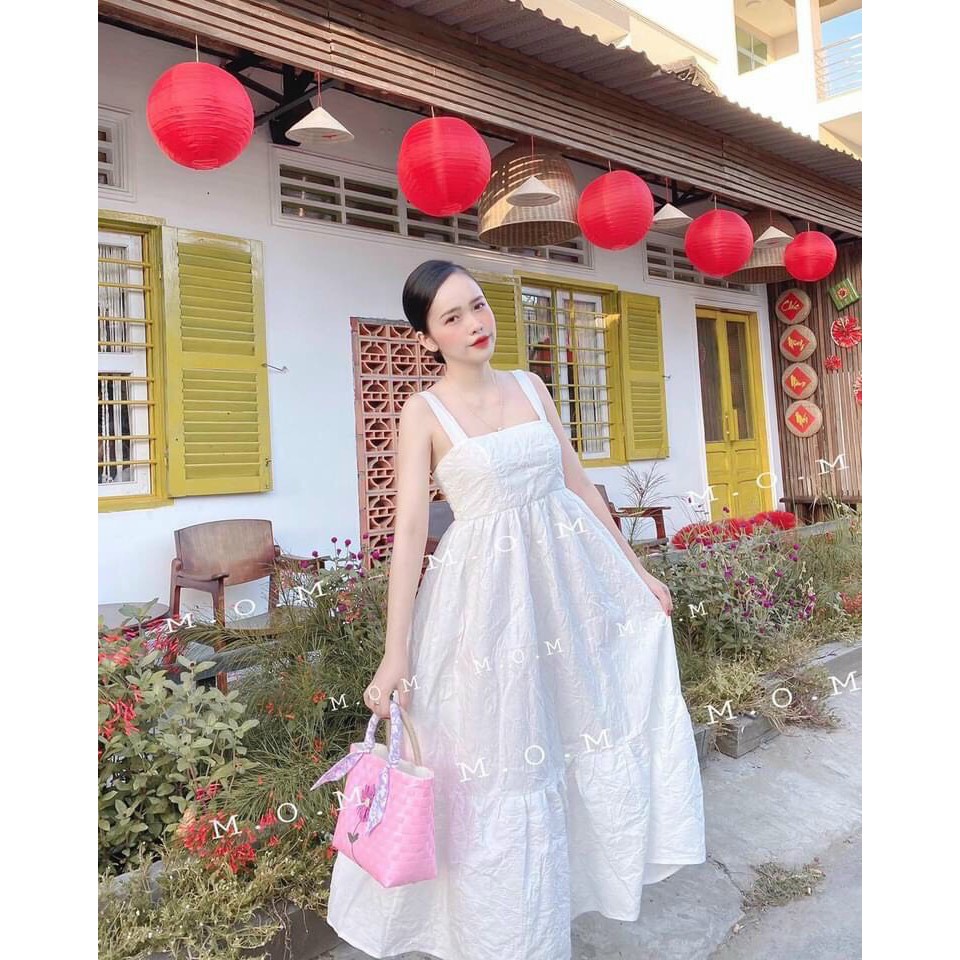 Váy đầm nữ chất đũi nhăn hai dây có mút ngực cao cấp