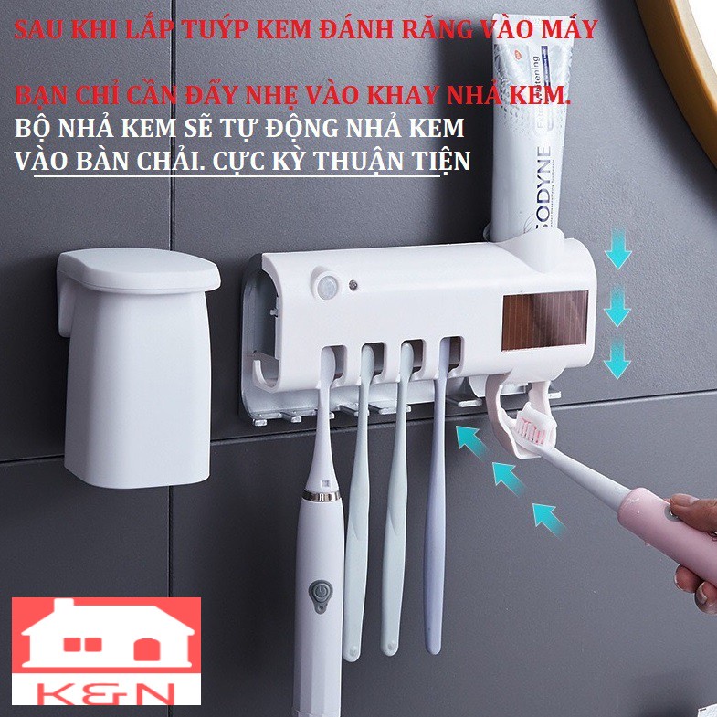 [CAO CẤP CHÍNH HÃNG] Giá treo bàn chải lấy kem đánh răng khử trùng bằng tia UV Kachi MK200