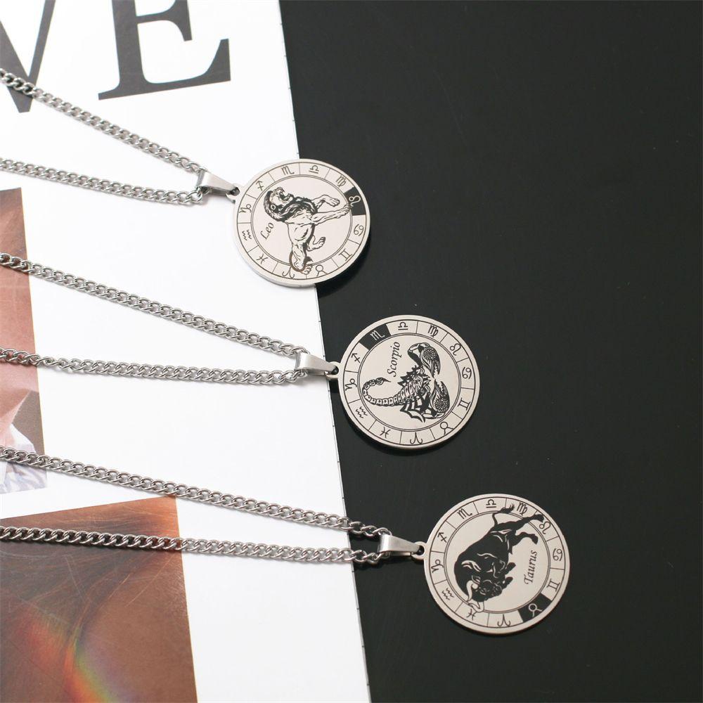 MAGIC Fashion 12 Constellations Jewelry Gift Embossment Collar Necklace Chain Pendant Personality Metal Square Choker Jewelry