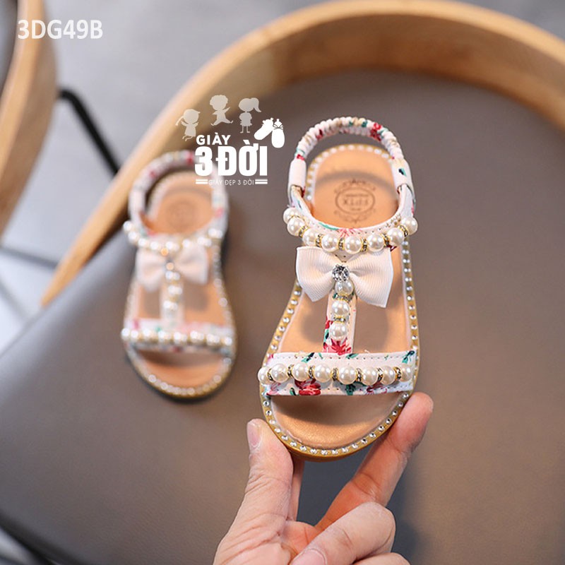 Sandal Nơ Hạt Trai Bé Gái 3DG49 GIAY3DOI Siêu Nhẹ Siêu Xinh