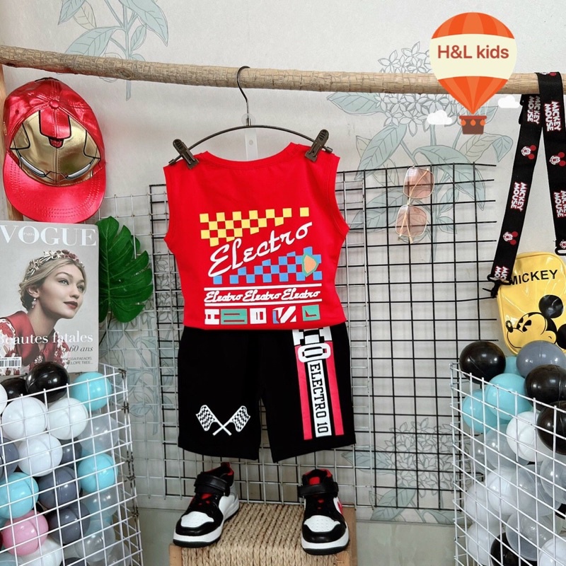 Bộ bé trai sát nách Electro áo in 2 mặt, quần in mặt trước size đại cồ