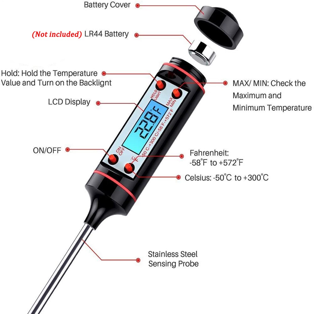 Nhiệt Kế Điện Tử Màn LCD Đo Nhiệt Độ Dầu Rán, Nước Tắm, Đồ Nướng, Rán, Đồ Uống