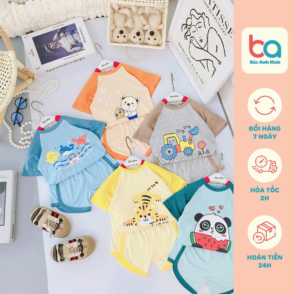 Bộ Cộc Tay Bé Trai, Bé Gái Minky Minky Mom Vải Thun Lạnh In Hình Thú Đáng Yêu, Bộ Quần Áo Cho Bé Mặc Nhà TNTHU1