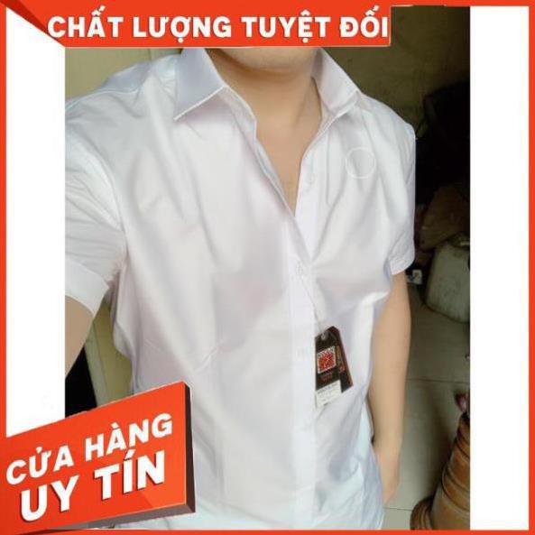 Áo sơ mi ngắn tay nam lụa trắng cao cấp - Áo sơ mi nam tay lỡ form Slimfit Hàn Quốc - Chất lụa dày dặn, co giãn nhẹ