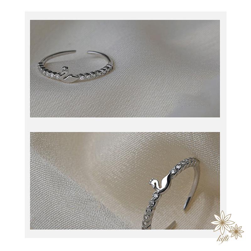 【kifli】Nhẫn Hở Mạ Bạc 925 Hình Thiên Nga Nhỏ Phong Cách Hàn Quốc Thời Trang Cho Nữ