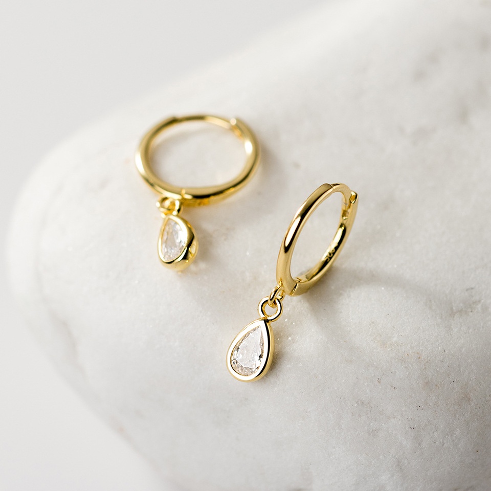 Bông Tai Mạ Bạc 925 Hình Giọt Nước Đính Đá Zircon Phong Cách Hàn Quốc Ngọt Ngào Cho Nữ